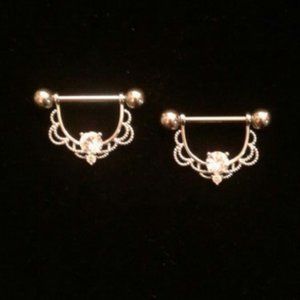 Body Jewelry 14G surgical steel rhinestone nipple piercing 2 pc set